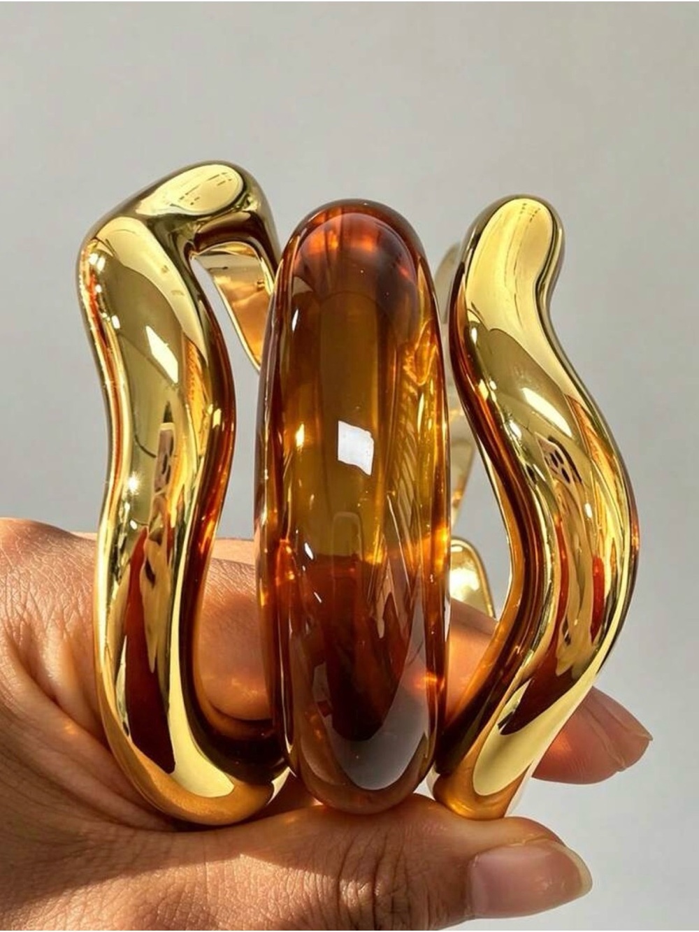 Gold and Amber Sculptural Statement Bracelet - Women Jewelry